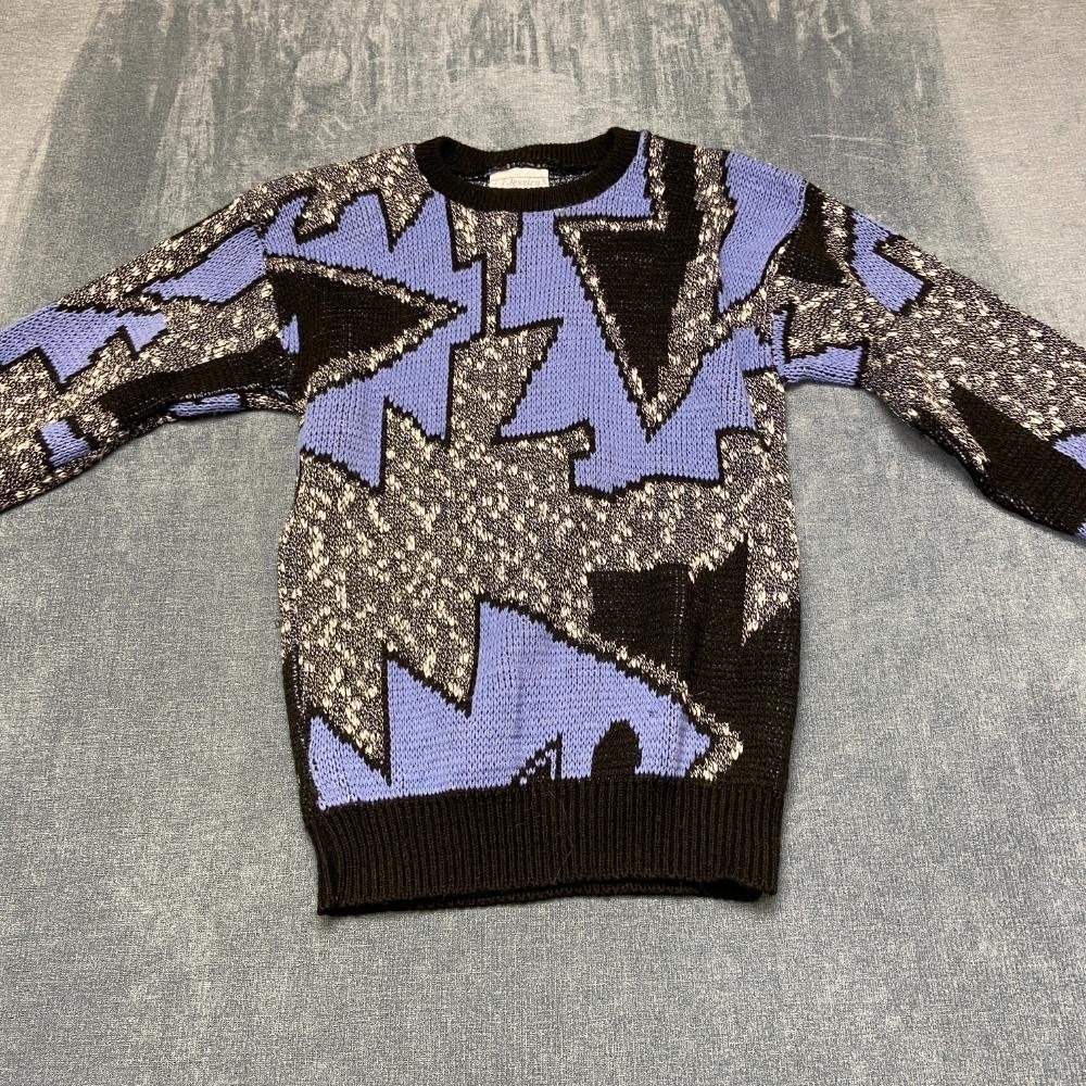 VTG Jessica Scott Sweater Women Small Purple Black Abstract Winter Waffle Knit